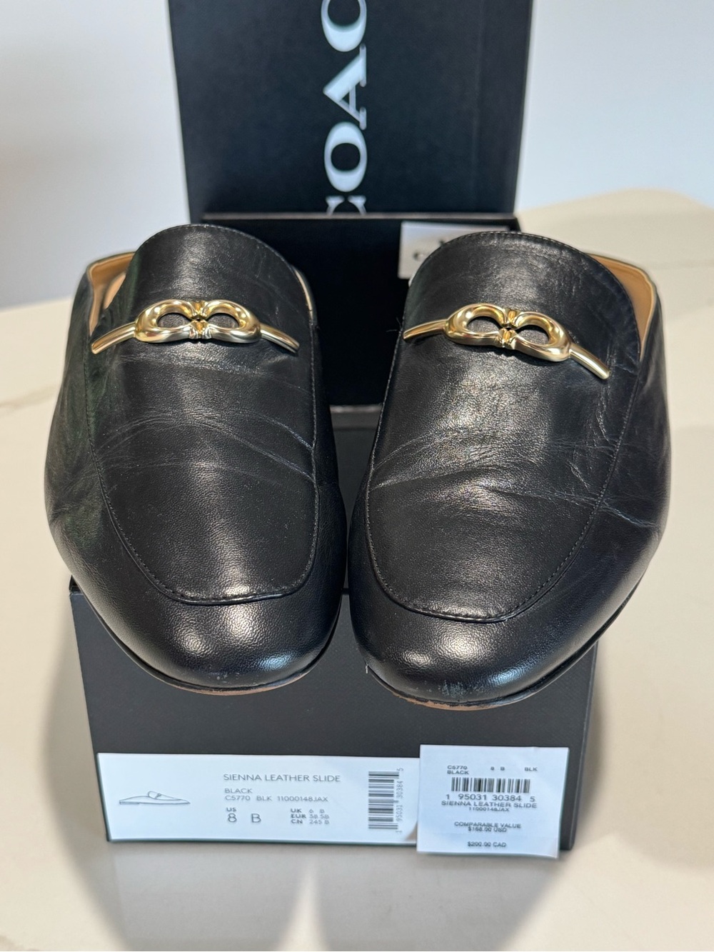 Coach Sienna Black Leather Slip-On Mules with Gold Bit - Picture 5 of 10
